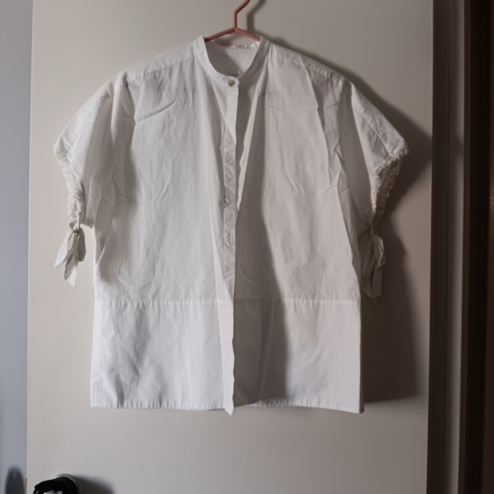 BARBA NAPOLI Italy White Cotton Silk Trim Blouse 44 L